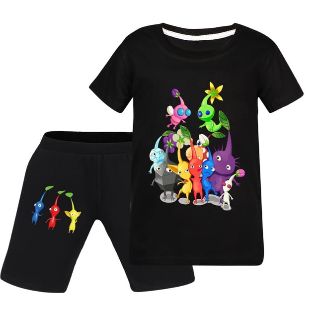 Pikmin Wiki Ensemble à Manches Courtes pour Enfants, Ensemble Mode en Coton à Col Rond avec Shorts à Manches Courtes, Convient aux Enfants de 6 à 13 Ans