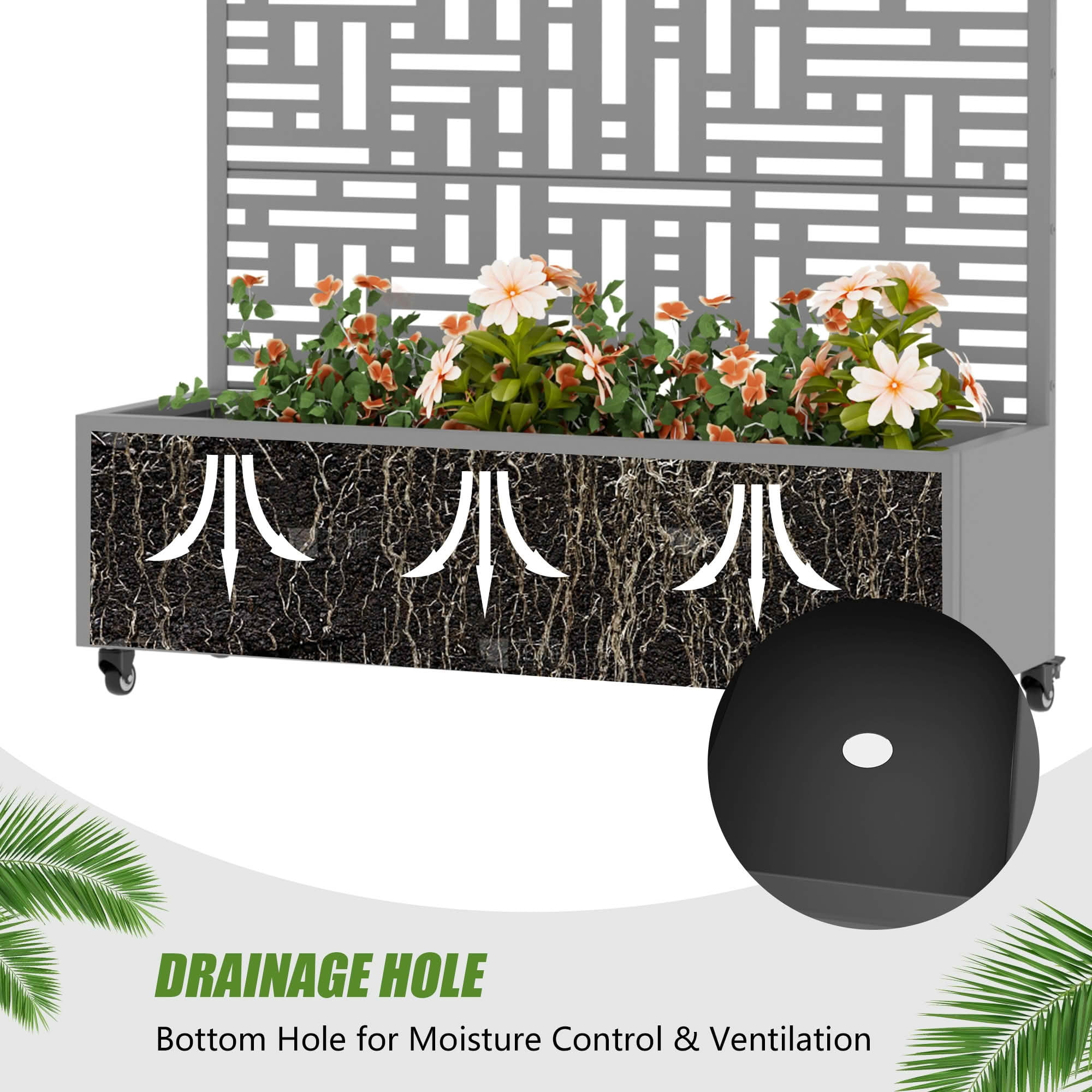 MAYEERTY 47X47" Metal Outdoor Gray Privacy Screen with Planter Box for Backyard & Garden, 3 Piece Set