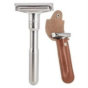 Travel Double Edge Safety Razor, River Lake RZ700 Long Handle Adjustable Classic Safety Shaver Razor (Razor with Protective Case,Brown)