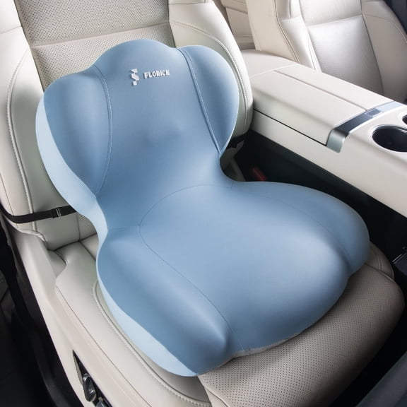 Florich Memory Foam Truck Seat Cushion with Adjustable Strap,Seat Cushion and Lumbar Support Pillow for Car Office Chair, Ergonomic Back Support & Sciatica Relief for Long Drives, Blue