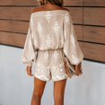 thumbnail image 4 of Morttic Women's Vintage Print 2 Piece Set – Off-Shoulder Batwing Sleeve Top & High Waist Shorts Boho Summer Vacation Outfit Apricot，S, 4 of 5