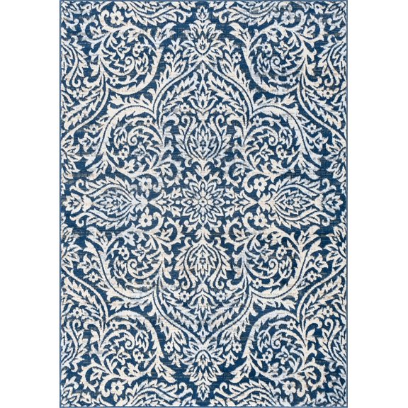 Tayse Madison Area Rug MDN4527 Traditional Dark Blue Blossoms Bulbs 8' 9" x 12' 3" Rectangle
