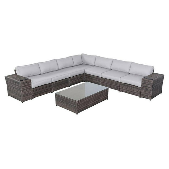 Living Source International 10-Piece Sectional Set w/ Cushion - Brown