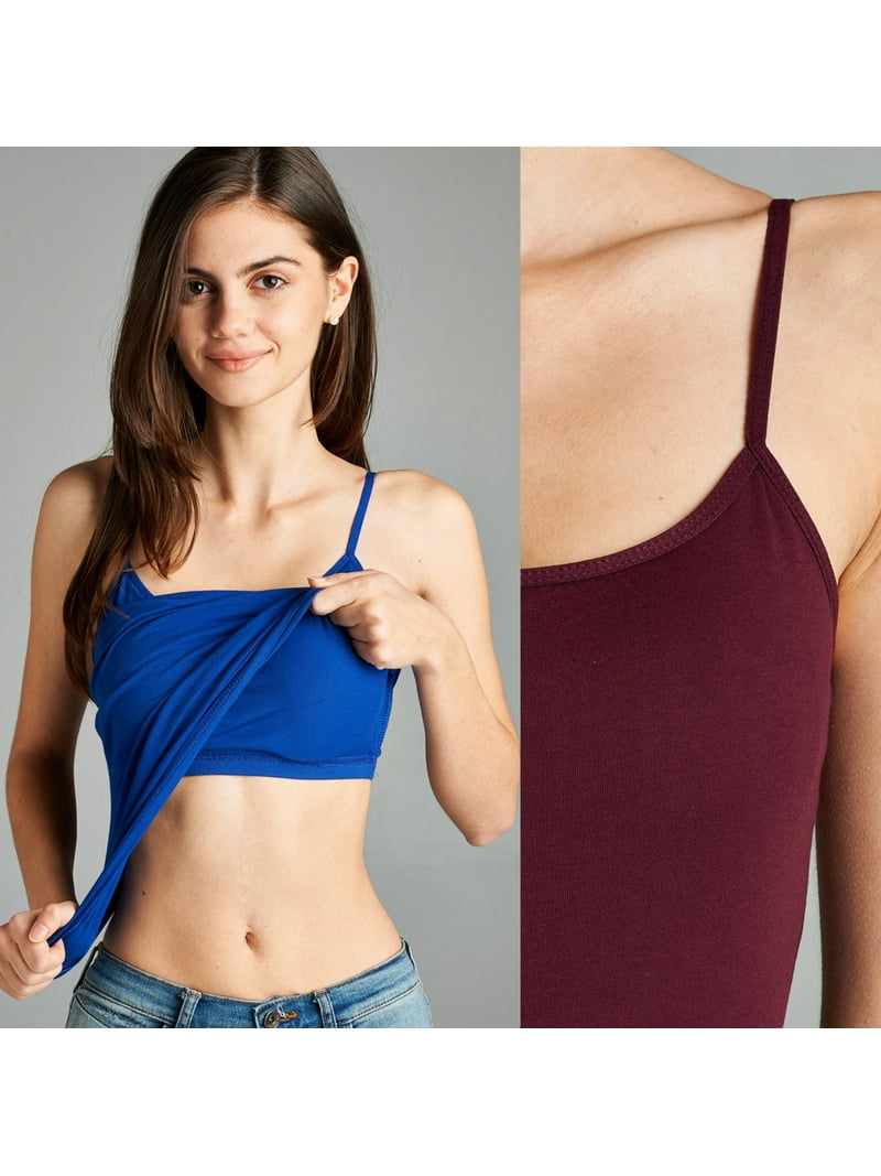 Emmalise Women's Built-In Bra Camisole 3-Pack - Wireless Support Cami Top (Black, Red, White)