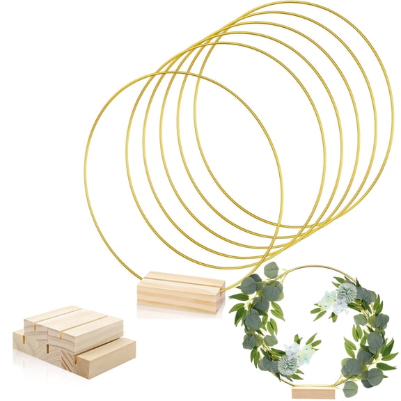 GoXteam 6Pcs 12 Inch Floral Hoop Centerpiece with Stand for Table, Metal Center Pieces Gold Circle Centerpieces for Wedding Reception, DIY Table Centerpieces