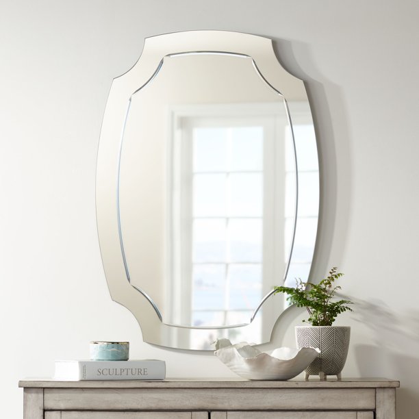 Noble Park Cut Corner Oval Vanity Wall Mirror Modern Black Border Mirrored Frame Beveled 27 1 2 Wide For Bathroom Bedroom Home Com Noble Park Cut Corner Oval Vanity Wall, 2 X 3 Wall Mirror