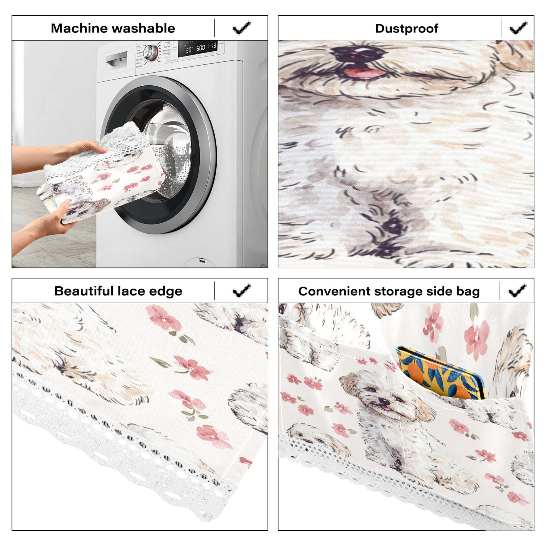 Lovely DogWasher and Dryer Covers Dust-Proof and Oil Resistant Fridge Cover with 4 Storage Pockets Washing Machine Top Cover for Laundry Kitchen Home 51.2 x 22 In