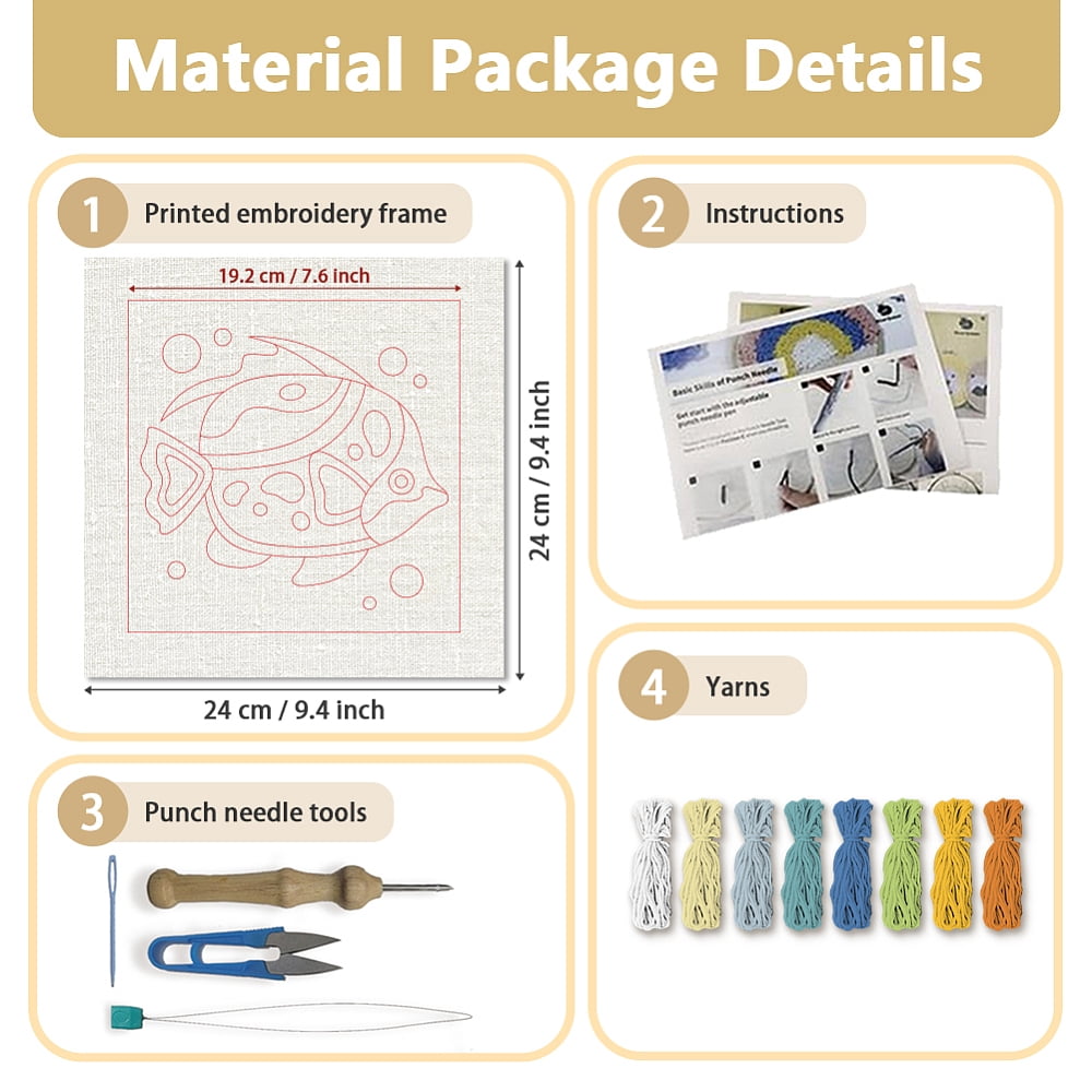 Polyester Cotton Punch Needle 4Folded Yarns Embroidery Kits Included Threader Cotton Thread Punch Needle Thread Clips 3.5MM Wooden Needle Fish DIY