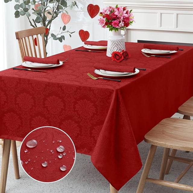 Mantel Romanstile, 152 x 305 cm, impermeable, de jacquard rojo