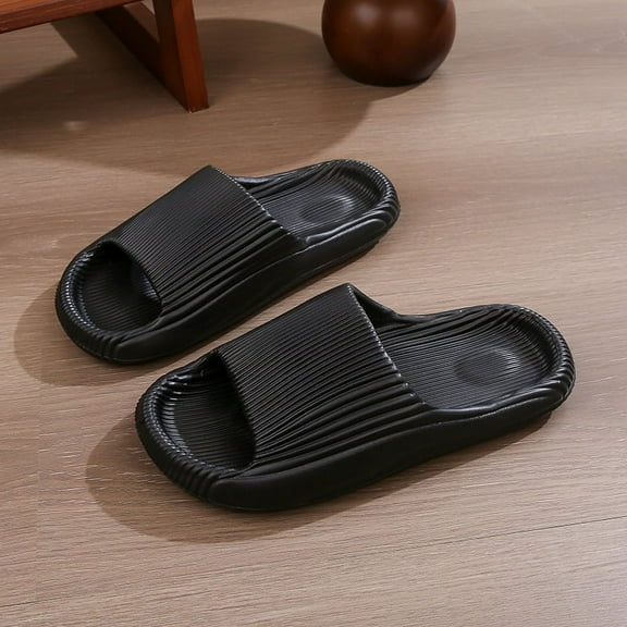 Nvzi -b Slippers for Women and Men Non Slip Quick Drying Shower Slides Bathroom Sandals ，Ultra Cushion ，Thick Sole（Size：36-37，Black）
