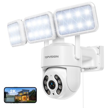 TOPVISION 4MP Security Floodlight Camera, Outdoor Security Camera with Lighting Motion Activated
