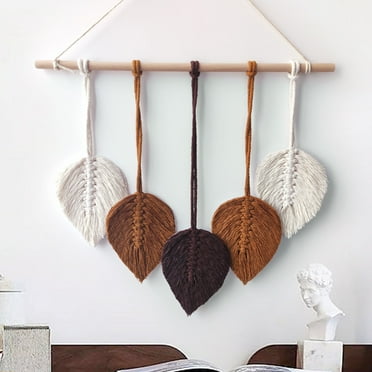 Boho Chic Home Decor Modern Bohemian Handmade Leaf Feather Wall Wall Hanging Art Decorations,Hand Woven Leaves Tassel Tapestry Decor Bedroom Living Room Apartment Porch Decor,Clearance