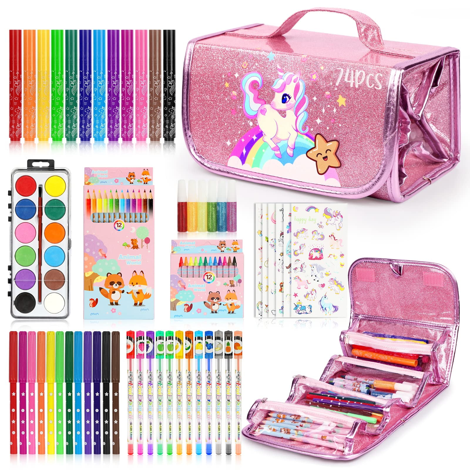  Fruit Scented Markers Set 44 Pcs Filled Stationery with Unicorn  Pencil Case,Art Supplies for Kids Ages 4-6-8, Perfect Unicorn Gifts For  Girls,Assortment Marker Pencil Gel Pen Coloring : Toys & Games