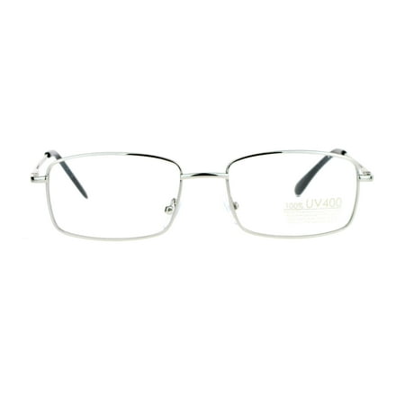 Silver Metal Eyeglasses - SA106 Mens Snug Minimal Narrow Rectangular Metal Rim Eyeglasses Silver