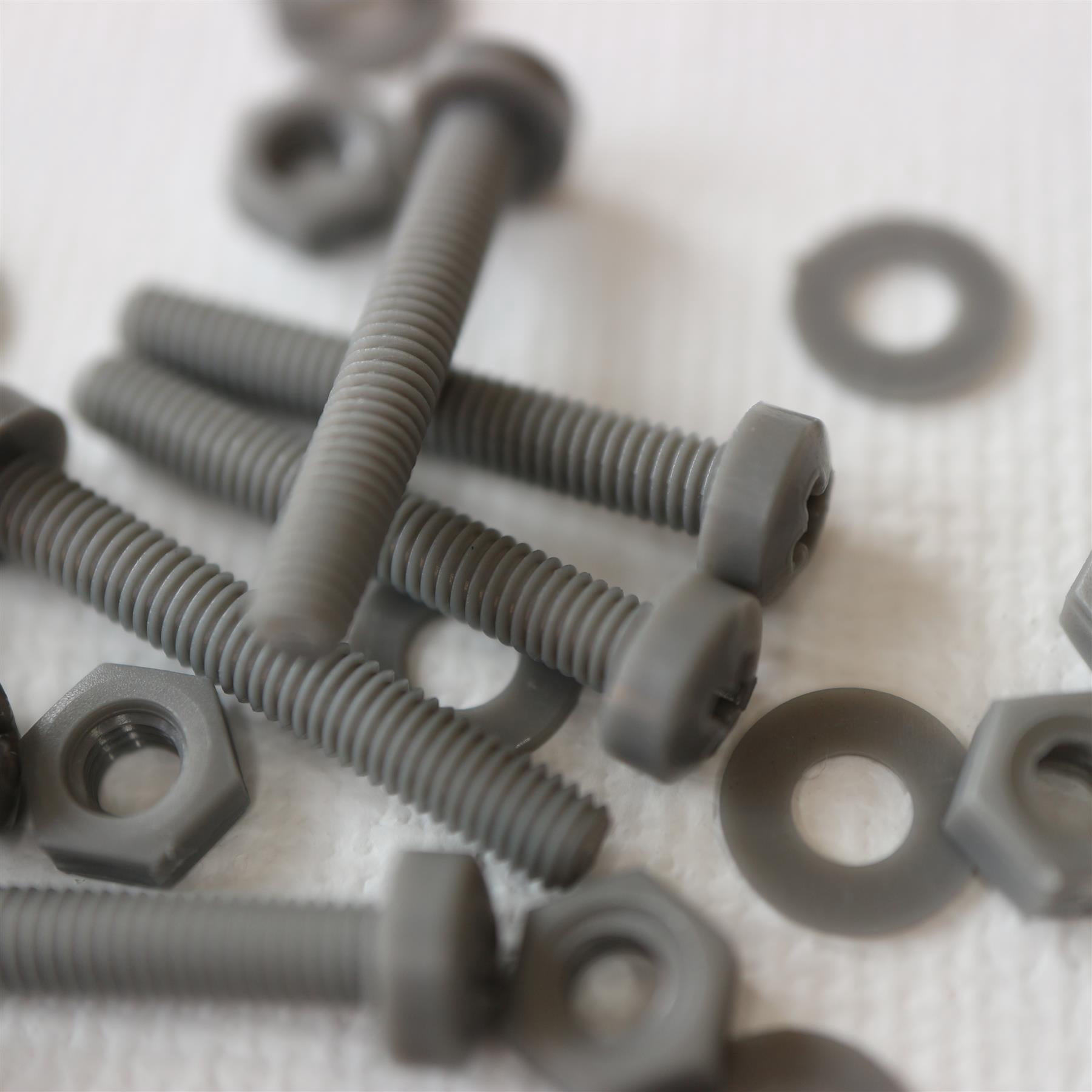 20 x Grey Pan Head Screws Polypropylene (PP) Plastic Nuts and Bolts, Washers, M3 x 20mm, Anti-Corrosion, Chemical Resistant, Gray, (3/32 x 25/32 in)