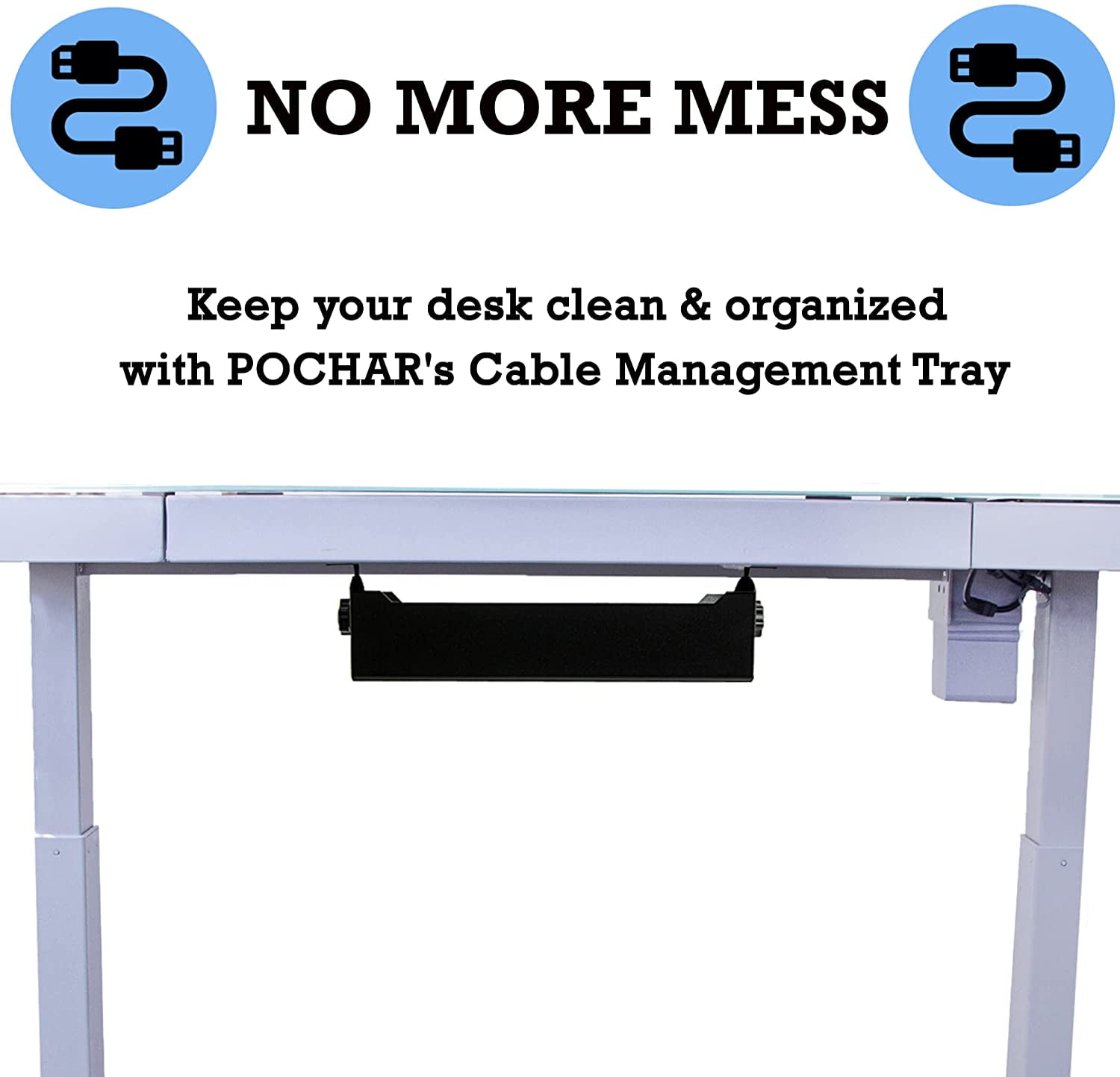 POCHAR 16-inch Under Desk Cable Management Tray - Cord Basket Under Desk with Cable Management Accessories - Under Table Cable Management Tray for Home, Office, and School (Model DR3, Black)