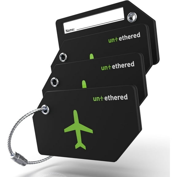 Untethered 4-Pack Luggage Tag Set | Luggage Tags, Luggage Tags for Suitcases, Bag Tag, Luggage Tags 4 Pack, Suitcase Tags, Identifiers Travel Bag Tags for Luggage, Name Travel Tags for Luggage