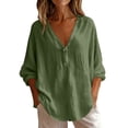 thumbnail image 2 of VBVC Women's Cotton Linen V Neck Button Blouse, Ladies' Loose Fit Long Sleeve Top, Casual Work Office Tunic Shirt For Women, Green , S-2XL, 2 of 6