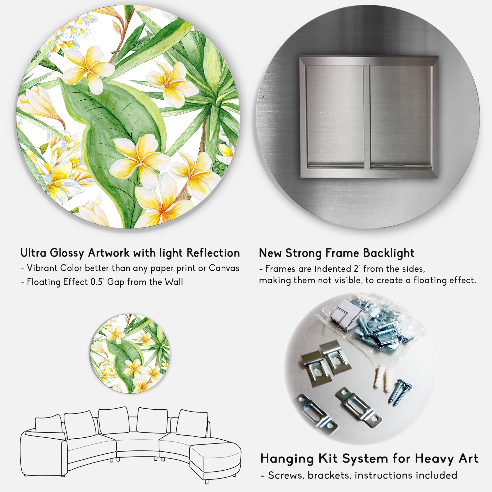 Designart 'Yellow Flowers and Tropical Foliage VII' Modern Circle Metal Wall Art 23x23 - Disc of 23