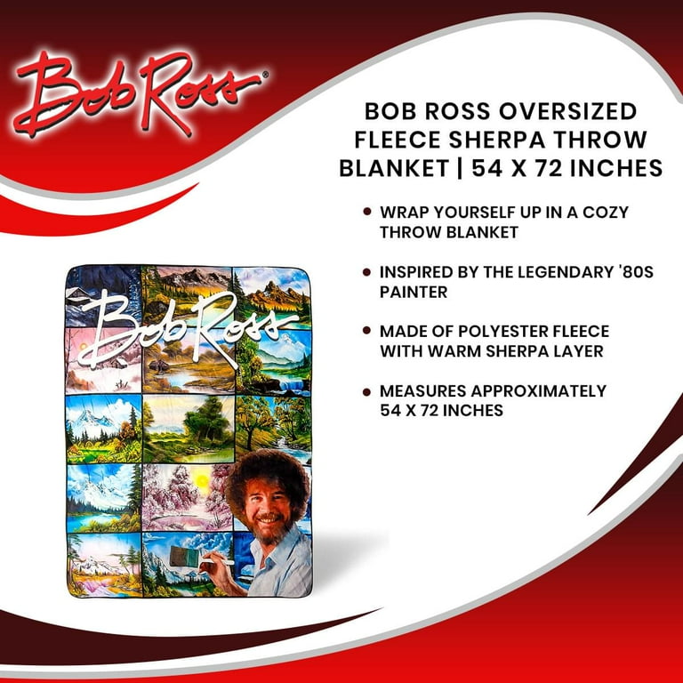 Bob Ross Oversized Fleece Sherpa Throw Blanket 54 x 72 Inches