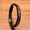thumbnail image 2 of 4mm Wide Tungsten Carbide Black Ring with Red Opal and Gold Flake Inlay Tungsten Couple Ring, 2 of 6