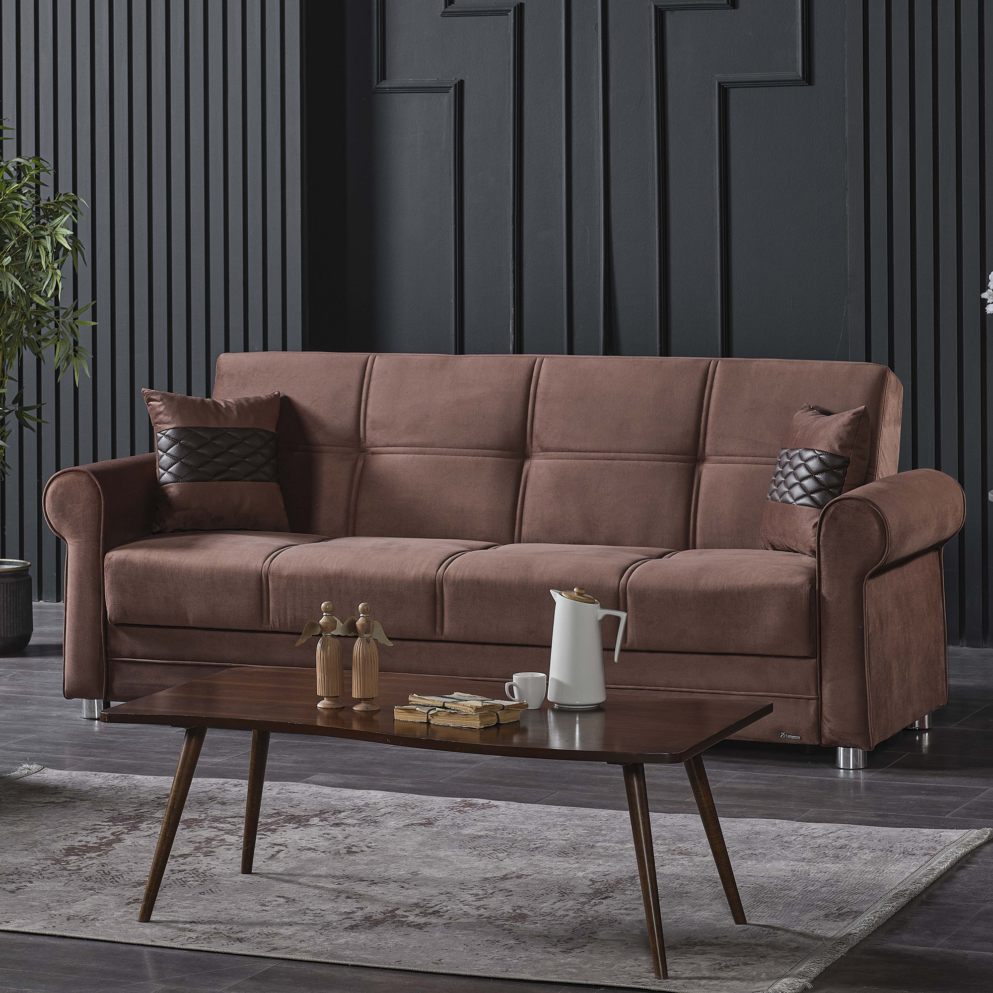 Ottomanson Convertible Sleeper Sofa Bed with Hidden Storage, Firm Comfort Couch, Brown