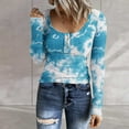 thumbnail image 2 of Luxalzxs Womens Long Sleeve Ribbed Knit Tunic Tops Scoop Neck Button Down Tie Dyed Shirts Tops Casual Henley Tee Shirt Slim Fit Blouses, 2 of 5