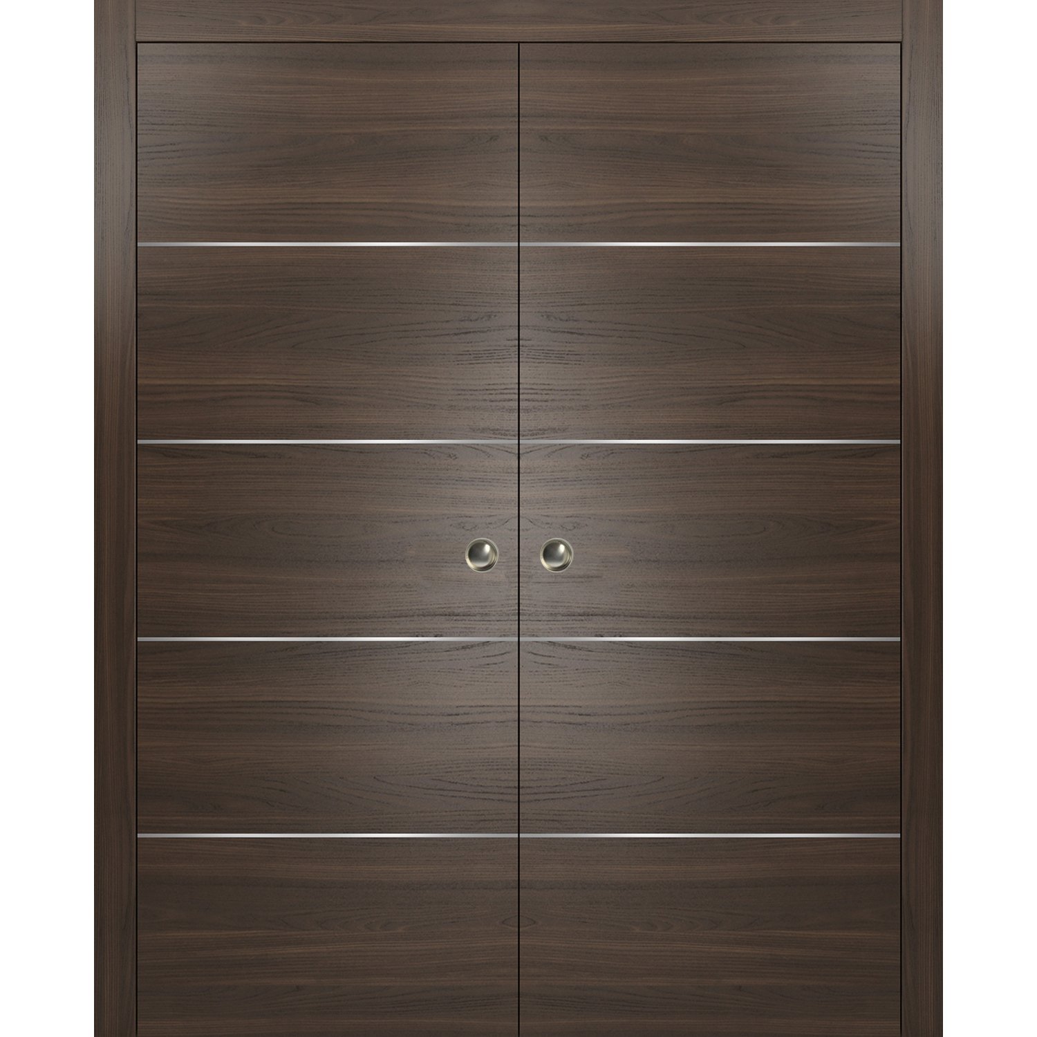 Double Pocket Sliding Brown Doors 64 x 84 with Strips