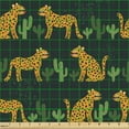 thumbnail image 2 of Ambesonne Leopard Fabric by the Yard Upholstery, Wild Cats and Cactus Art, 5 Yards, Orange Reseda Green, 2 of 5