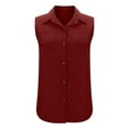 thumbnail image 4 of Wyobmus Womens Short Sleeve Shirt Classic Loose Fit Lapeled Collar Linen Blouse Going Out Tank Tops Work Office Chiffon Tops Burgundy, 4 of 4