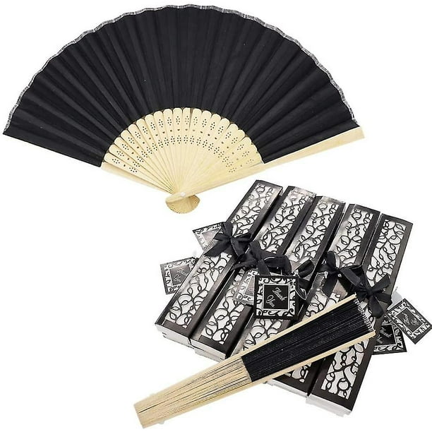 Hand Fan 10 Pieces Black Fan Folding Fans Fabric Fans Bamboo Fan Pocket