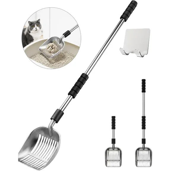 1 Pack Detachable Long Handle Metal Cat Litter Scoop, Rustproof Deep Sifter Cat Litter Scooper with Foam Non-Slip Grip & Storage Hook, Durable Pooper Scooper for All Types of Cat Litter Boxes