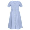 thumbnail image 4 of SnnmBlm Women's Casual V Neck Buttons Down Front Short Sleeve Loose Fit Midi Dress Light Blue XL, 4 of 6