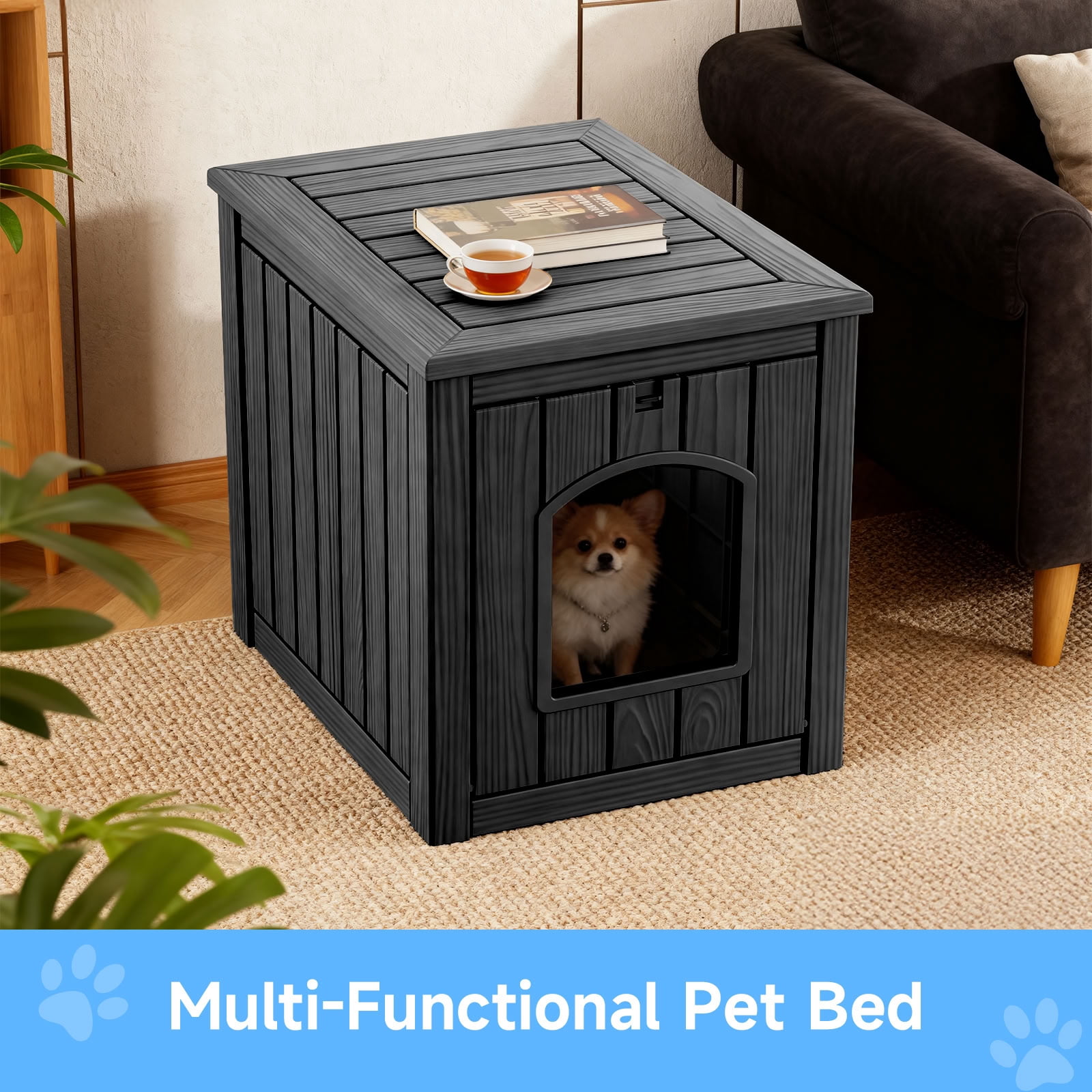MAYEERTY Dual-Use Indoor Cat House & Litter Box Enclosure, Wood-Textured Litter Hideaway Furniture