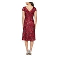thumbnail image 2 of ALEX EVENINGS Womens Maroon Mesh Sequined Zippered Overlay Cap Sleeve Boat Neck Below The Knee Party Fit + Flare Dress 12, 2 of 3