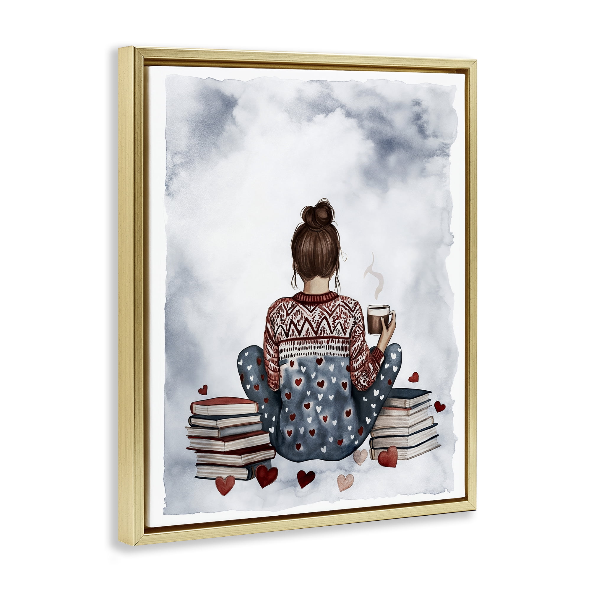Stupell Industries Cozy Ritual Reader Gold Framed Floater Canvas Wall Art, design by Svetlana Aleynikova