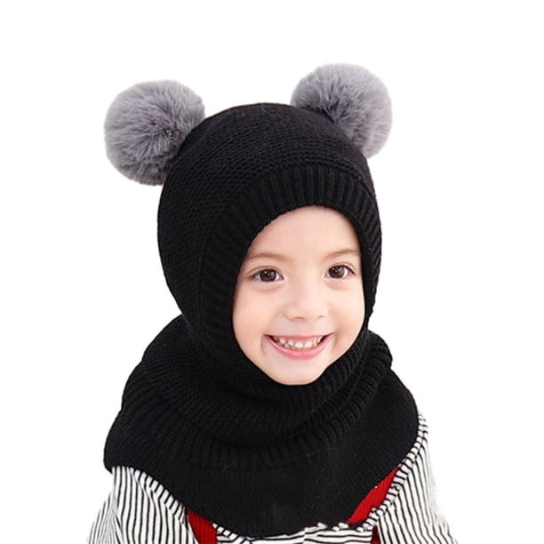 Gorro de invierno Qarigey con bufanda para niños pequeños color negro