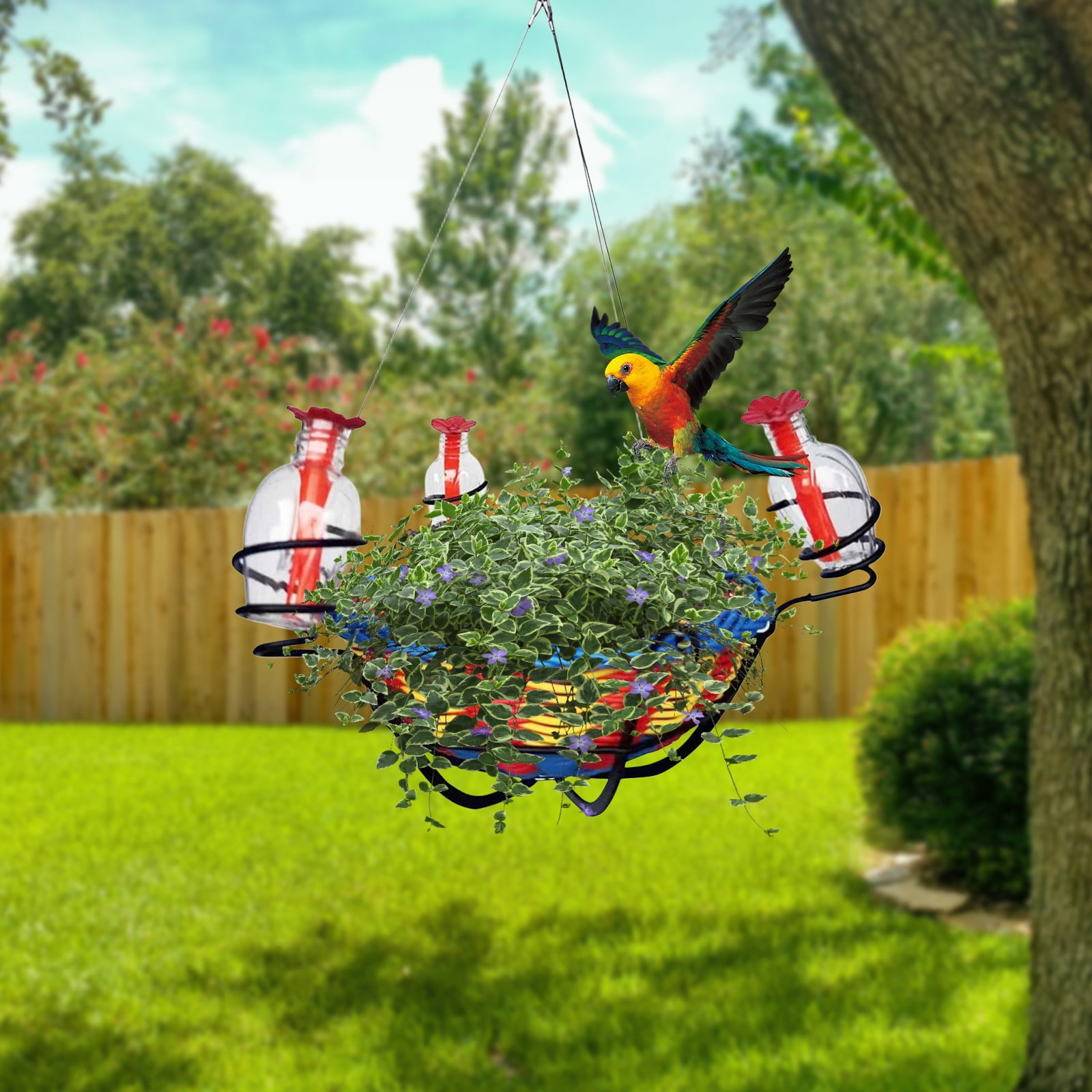 Blown Glass Hummingbird Feeder Hanging Bird Feeder, Outdoor Bird Feeder, Proof Yard Accent, Patio Hanging Station, 2 Pc