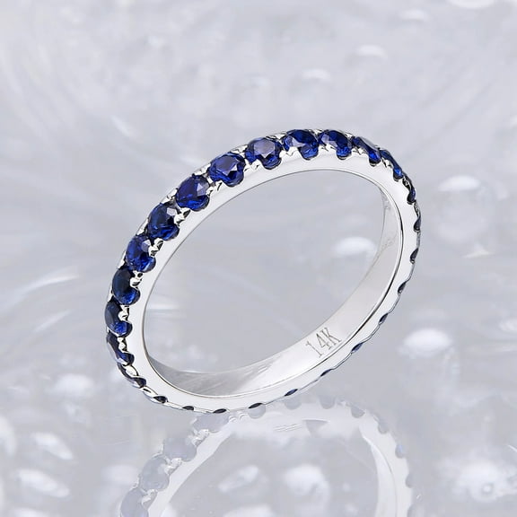 Round Cut Lab-Created Blue Sapphire Wedding Band Ring in 925 Sterling Silver for Her - Elegant and Timeless Engagement or Anniversary Jewelry
