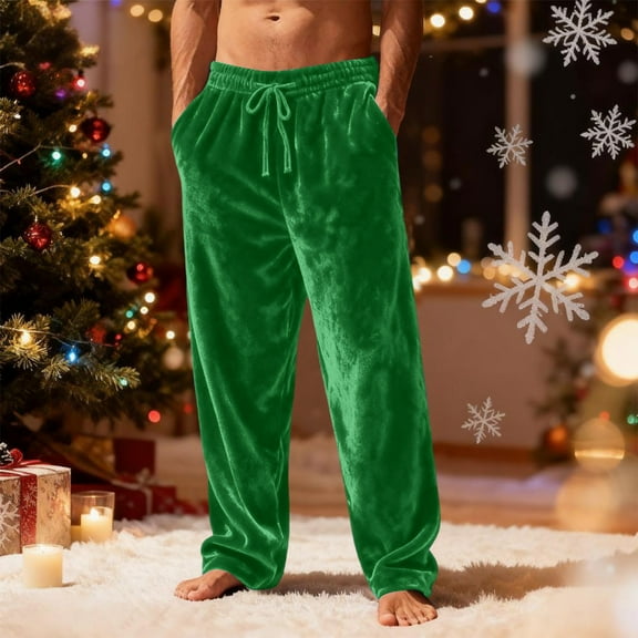 Dwelliawo Mens Pajamas Fuzzy Fluffy Plush Warm Pant Fleece Drawstring Comfy Pj Bottoms Straight Leg Winter Pajama Green L