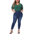 thumbnail image 3 of Agnes Orinda Women's Plus Size Tops V Neck Swiss Dots Puff Sleeve Casual Blouses Tee 1X Green, 3 of 7