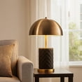 thumbnail image 7 of Benjara Aria 21" Table Lamp- Dome Shade- Round Base- Black Faux Leather- Brass, 7 of 7