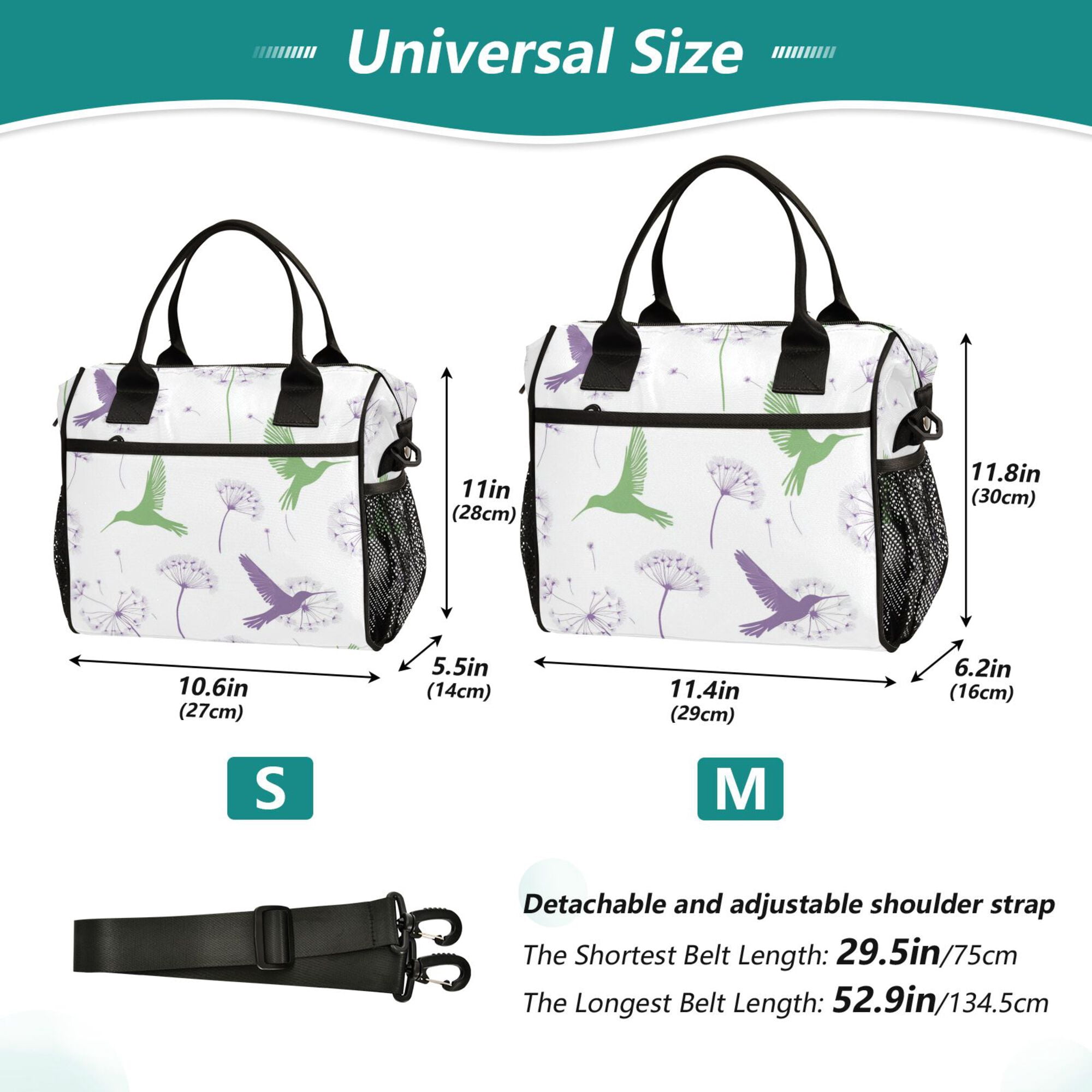 FORMRS Insulated Lunch Bag for Work School Unisex Large Capacity Cooler with Shoulder Strap, Purple Birds