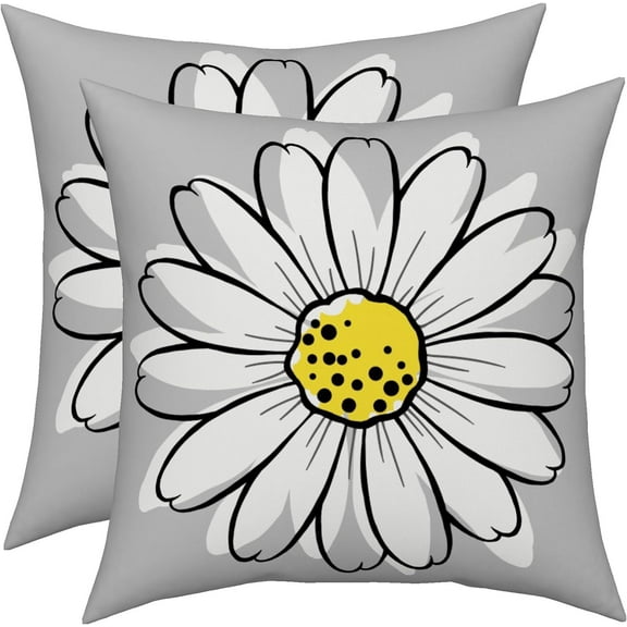 Yellow Daisy Pillow Covers 16x16 Set of 2, Yellow and Gray Outdoor Throw Pillow Covers Spring Summer Floral Pillowcase Accent Home Decorations Cushion Case for Living Room Bedroom