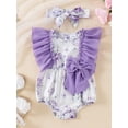 thumbnail image 3 of Musuos Baby Girls Flutter Sleeve Romper 0-18Months Floral Butterfly Print Round Neck Jumpsuit with Bow Headband, 3 of 10