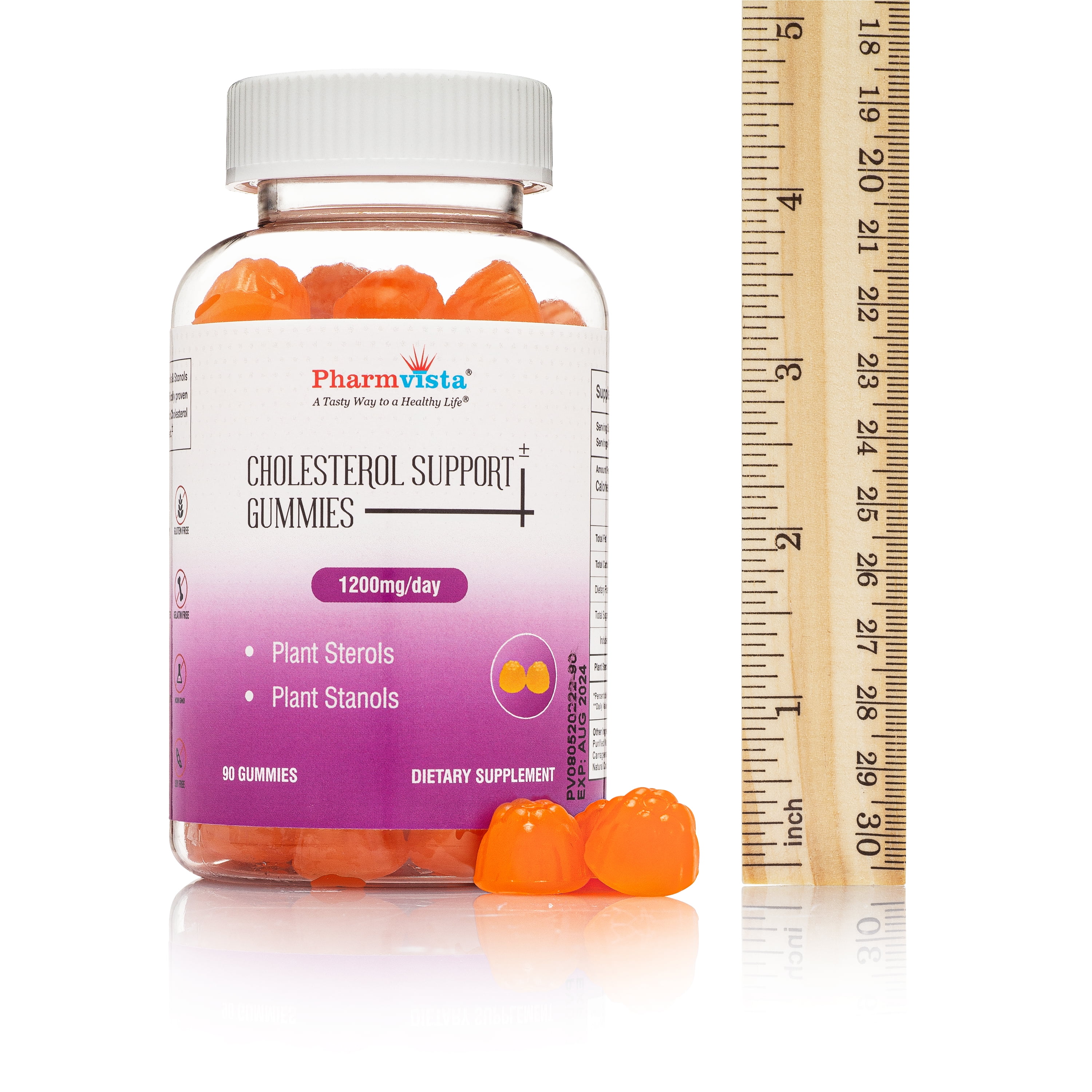 Pharmvista Cholesterol Support Gummies - 1200mg Plant Sterols and Stanols, Vegan, Allergen-Free, 90 Count