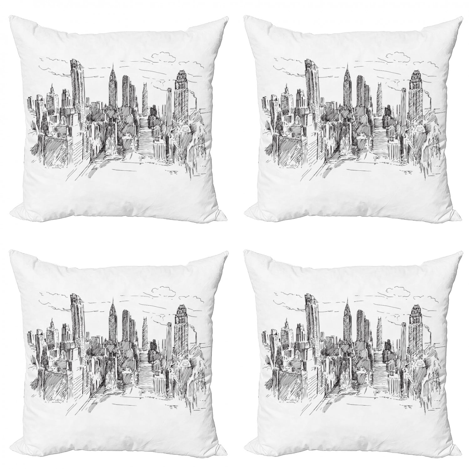 Ambesonne New York Throw Pillow Cushion Cover 20 X 20 Black White Hand Drawn NYC Cityscape Tourism Travel Industrial Center Town Modern City Design Decorative Square Accent Pillow Case