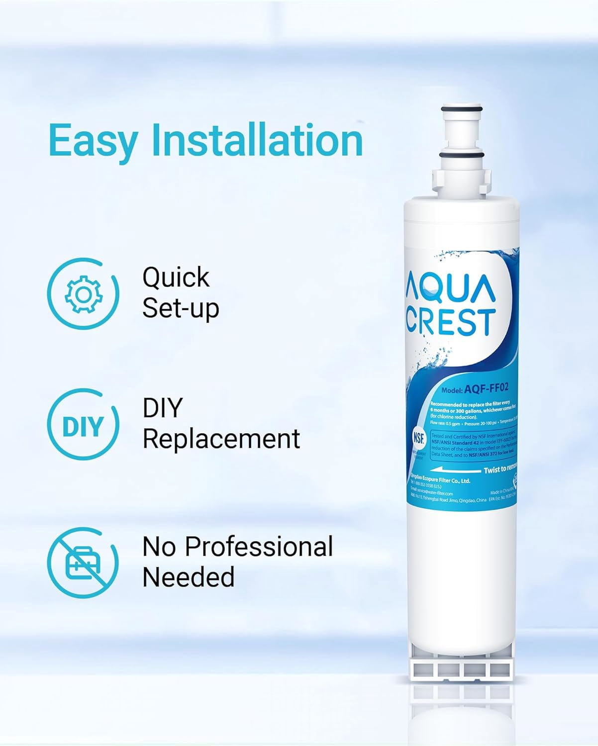 AQUA CREST 4396508 Replacement for Whirlpool 4396510, EDR5RXD1, NLC240V, PNL240V, 4396508p, 4396547, 4392857, 9010, LC400V, WF-NLC240V, 46-9010, Everydrop Filter 5 Refrigerator Water Filter, 3 PACK