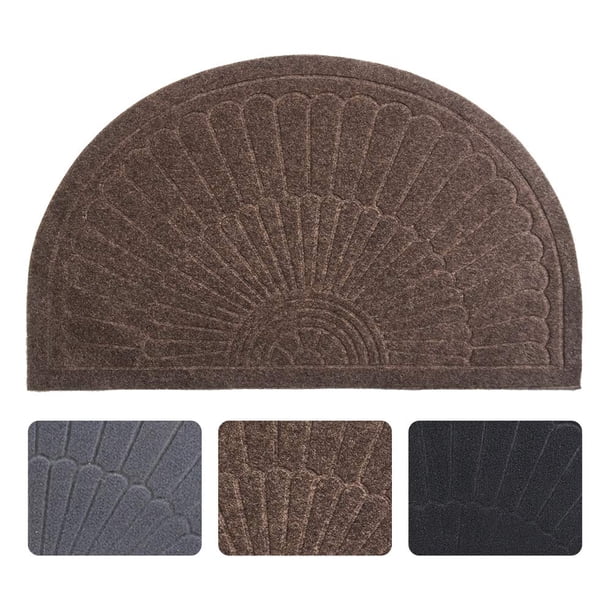 Felpudo de goma para interiores y exteriores, tapete semicircular para puerta delantera, tapete de bienvenida de perfil bajo con respaldo antideslizante, raspador de zapatos absorbente, alfombra de en