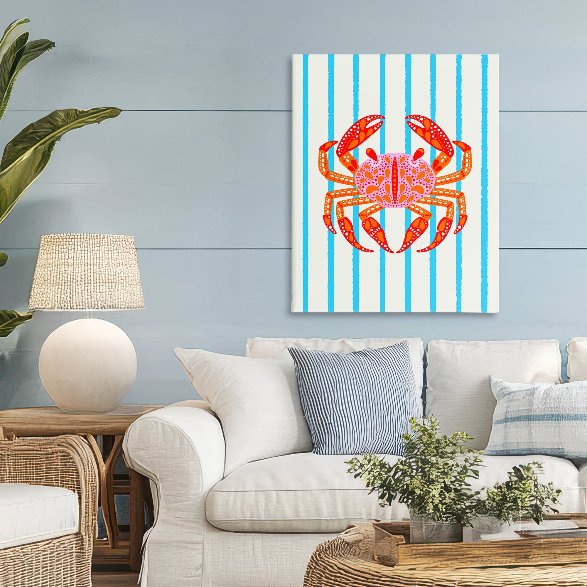 Stupell Industries Bright Crab on Stripes Canvas Wall Art, design by Indira Prieto | IndySign